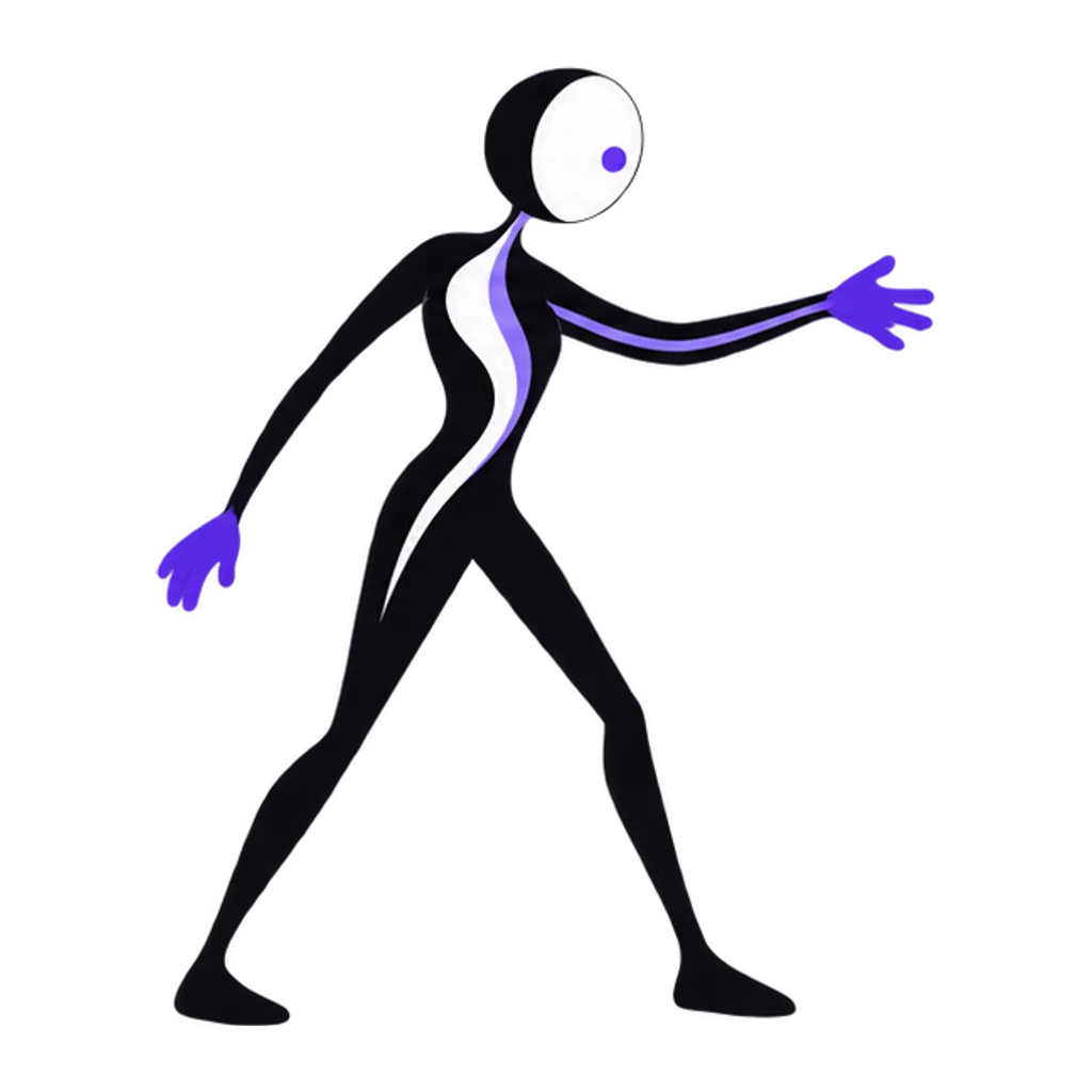 Connector, a centered signal figure who joins two people with one line