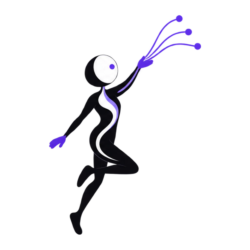 Explorer, a centered signal figure who follows an open path