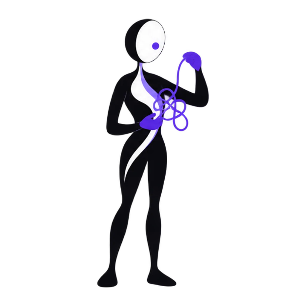 Guide, a centered signal figure who points a conversation toward one next step
