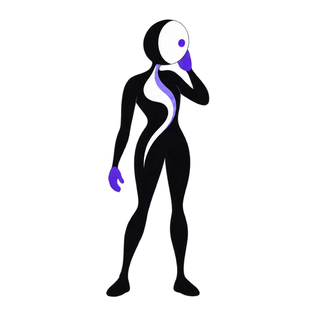 Ava expressing listening, a still signal figure attending to the caller