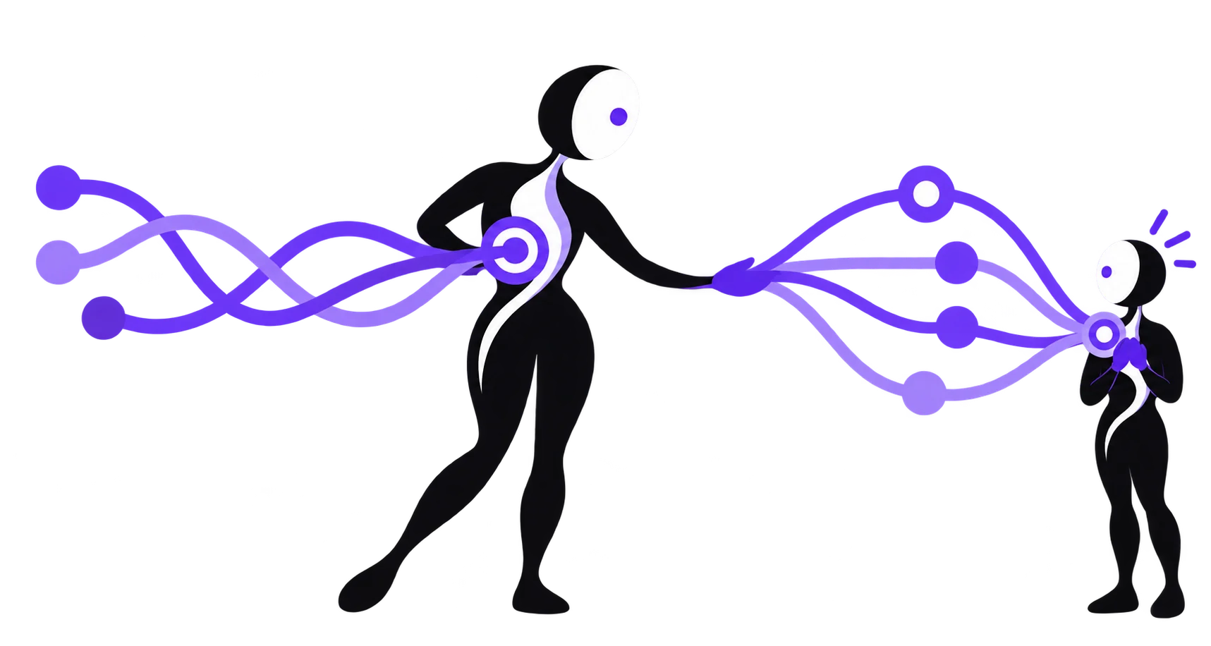 Ava at the center of a calm signal, between people reaching in and a person holding a phone